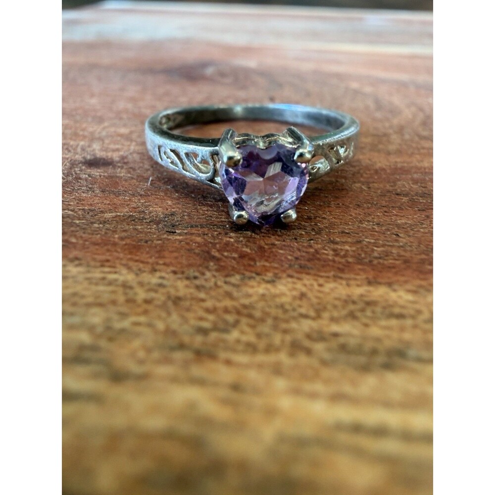 925 Sterling Silver Amethyst Ring Size 6 Purple Gemstone Solitaire Vintage